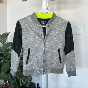 Target Boys/Kids Knit Bomber sweatshirt jacket Sz S Gray Black Snap